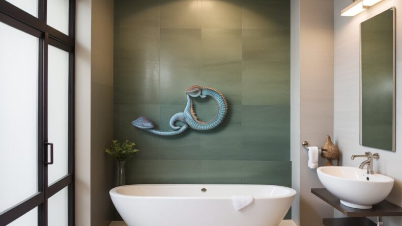 Бордюр-хамелеон: меняет цвет при контакте с водой для стильного акцента в ванной.