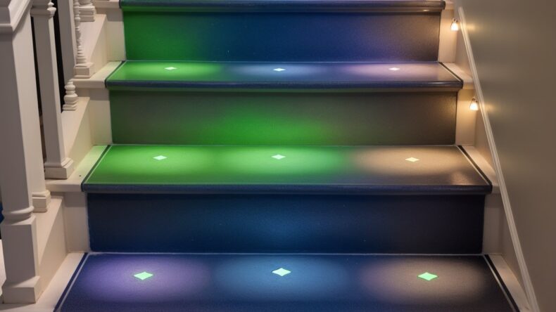 Плитка с антискользящим узором из биофлюоресцентных красок для подсветки ступеней ночью