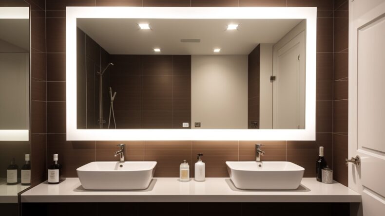 Зеркальная плитка с интеграцией светодиодных элементов для динамического оформления интерьера
