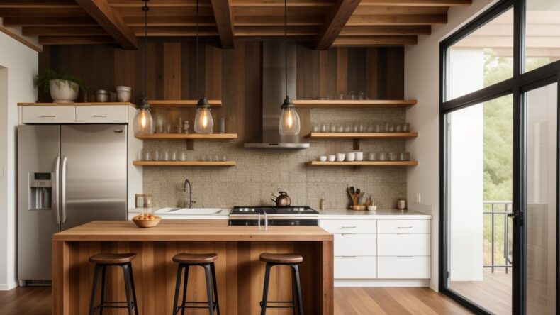 Как сочетать плитку для кухни с текстурами дерева и металла для стиля лофт.