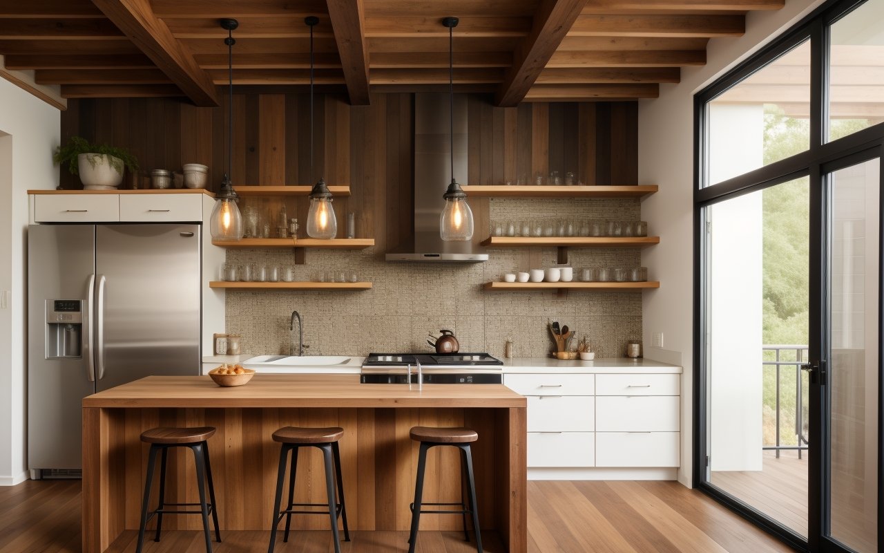 Как сочетать плитку для кухни с текстурами дерева и металла для стиля лофт.