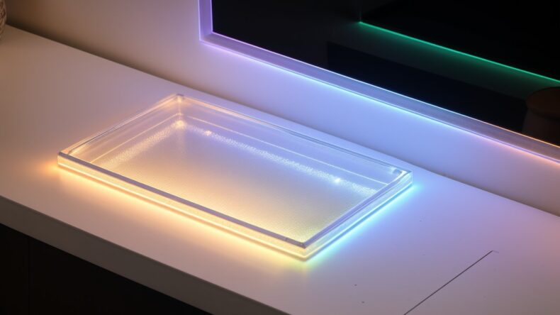 Прозрачный бордюр с LED-подсветкой, меняющей цвет в зависимости от температуры воды